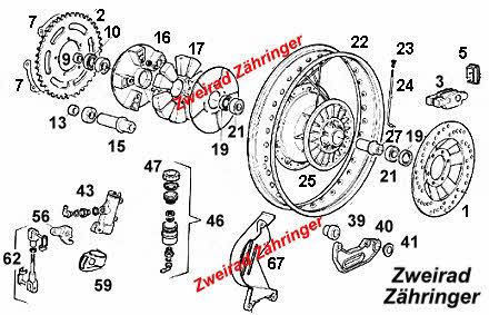 Ersatzteile Hinterrad ETX-Tuareg 350 Bj. 1985-1989