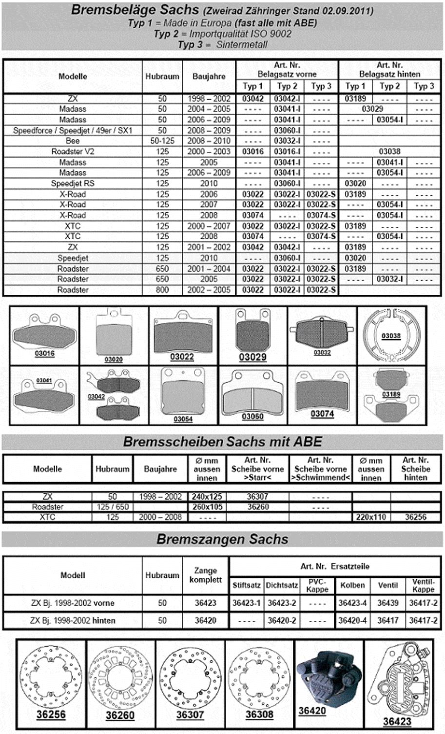 Bremsbeläge + Bremsscheiben Sachs