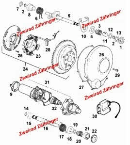 Zündung, Kickwelle, Schaltwelle Minarelli AM 3-6