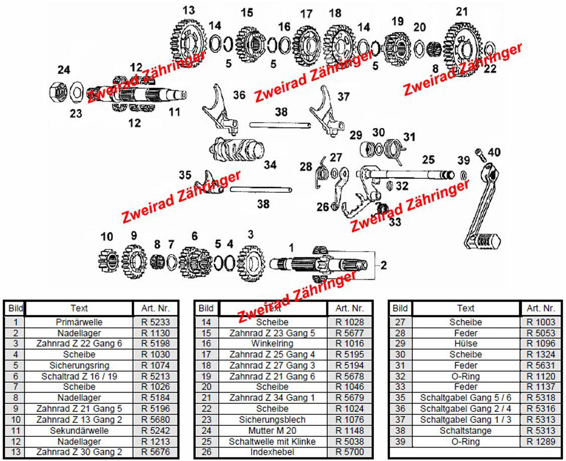 Ersatzteile Getriebe Aprilia 6-Gang (Rotax 350)